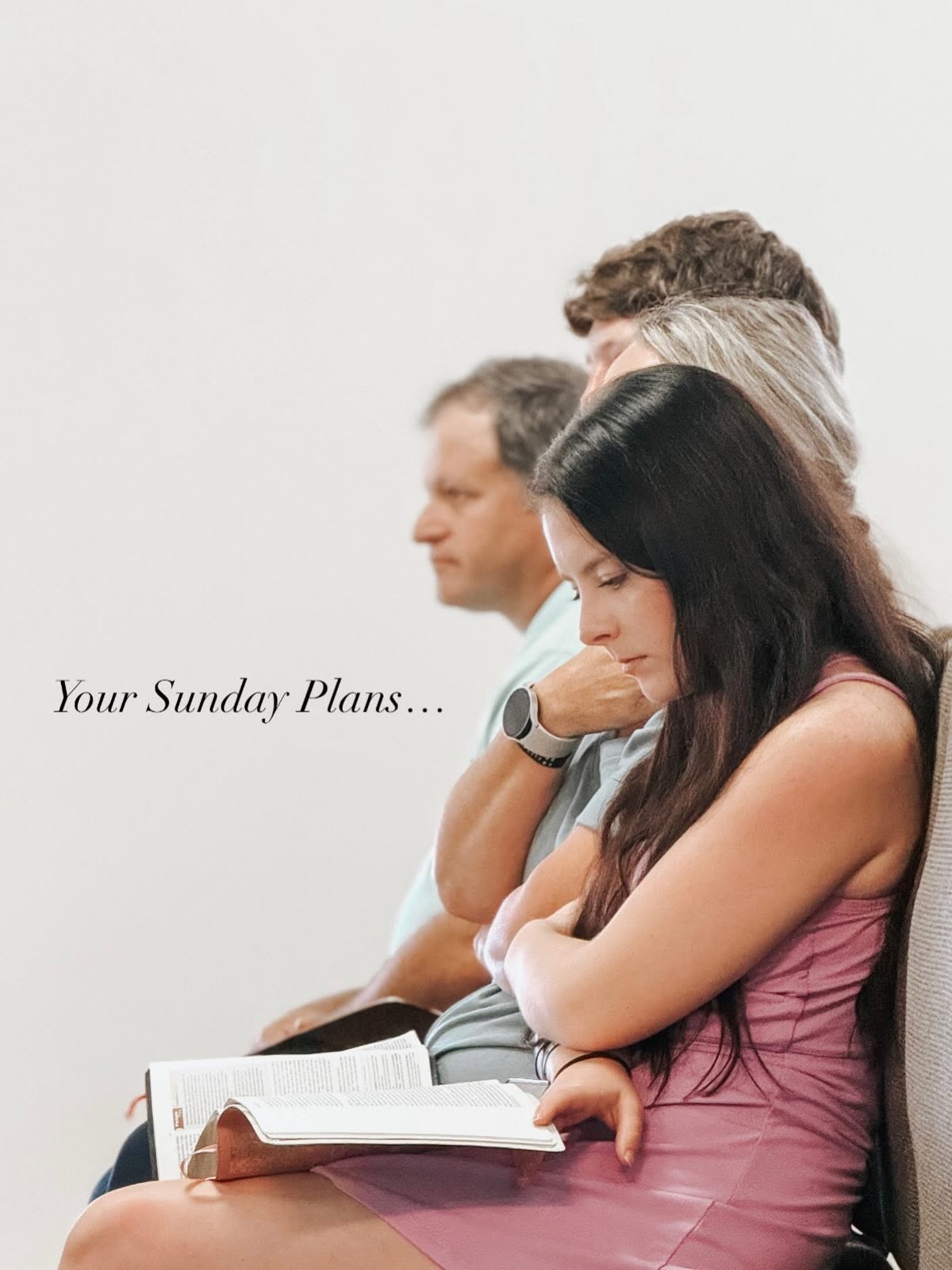 Church member reading the Bible on Sunday